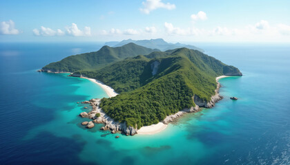 Fototapeta premium Scenic Aerial View of a Lush Tropical Island