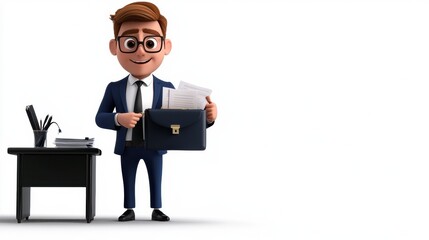 Cheerful Businessman Holding Briefcase and Documents