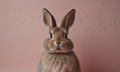 Obraz premium Adorable Rabbit with Big Ears Posing Against a Soft Pink Background