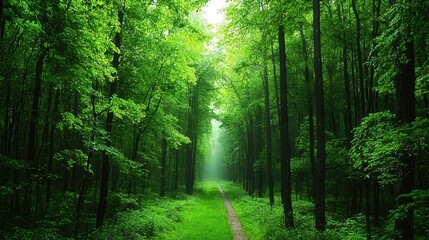 Obraz premium A Serene Walk Through Lush Green Forest Pathway Invites Nature Lovers to Explore Its Beauty