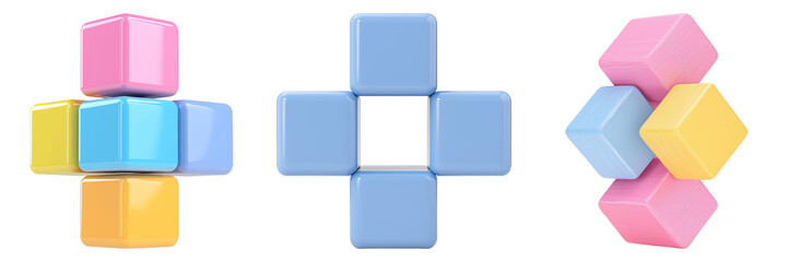 Colorful stacking blocks arranged in various patterns, highlighting creativity and playfulness.