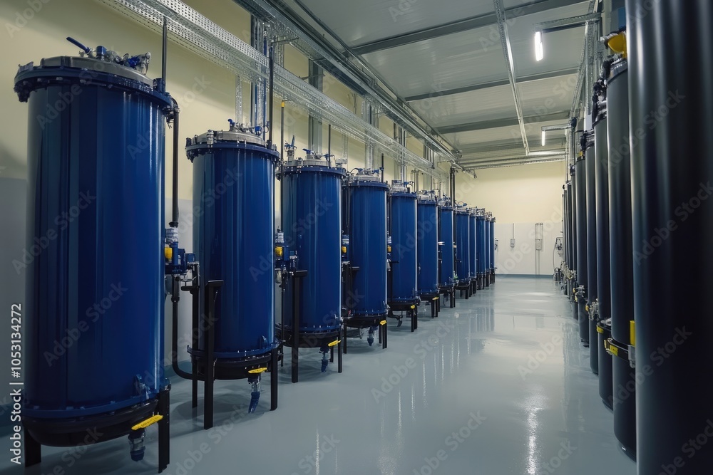 Poster Industrial filtration system operating in modern factory setting