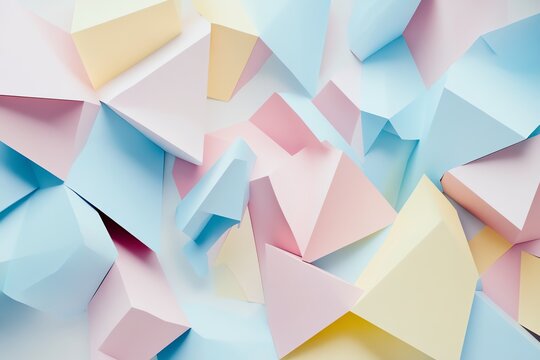 Composition 3D abstraite de pyramides pastel superpos&eacute;es

