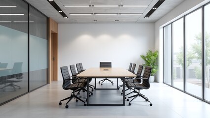 Fototapeta premium Modern office meeting room, minimalist, light and airy