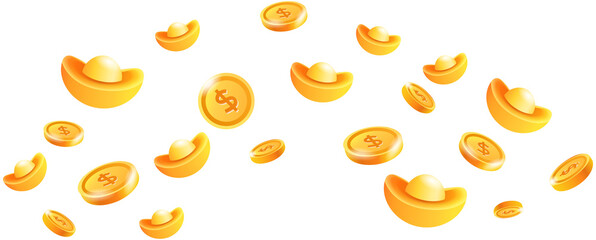 Falling gold coins and chinese ingots