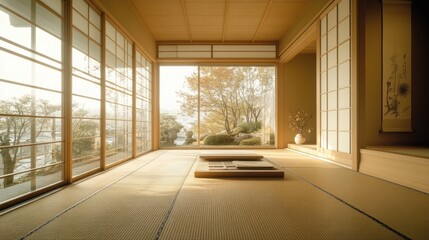 Tranquil Japanese Tatami Room with View of Garden