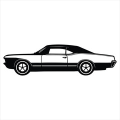 Classic Car Vector illustration in black and white - Luxury Car Clipart Design