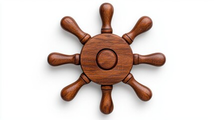 Obraz premium A photostock of a wood ship steering wheel isolated on a white background, symbolizing sailing.