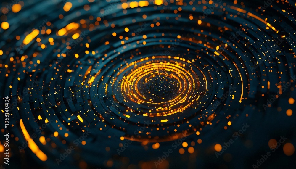 Poster a mesmerizing swirl of golden lights and textures, creating a captivating visual effect in a dark ba