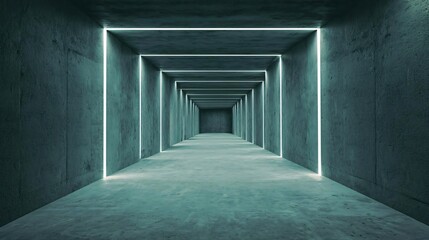 Obraz premium A modern, minimalistic corridor with glowing lights, creating an atmospheric and futuristic ambiance perfect for various designs.