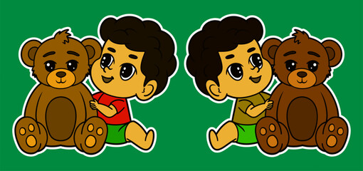 Cute Baby Playing Doodle Sticker Illustration
