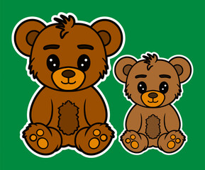 Obraz premium Two Bear Doll Doodle Sticker Illustration