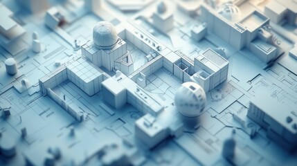 3D blueprint with geometric forms, abstract and layered look