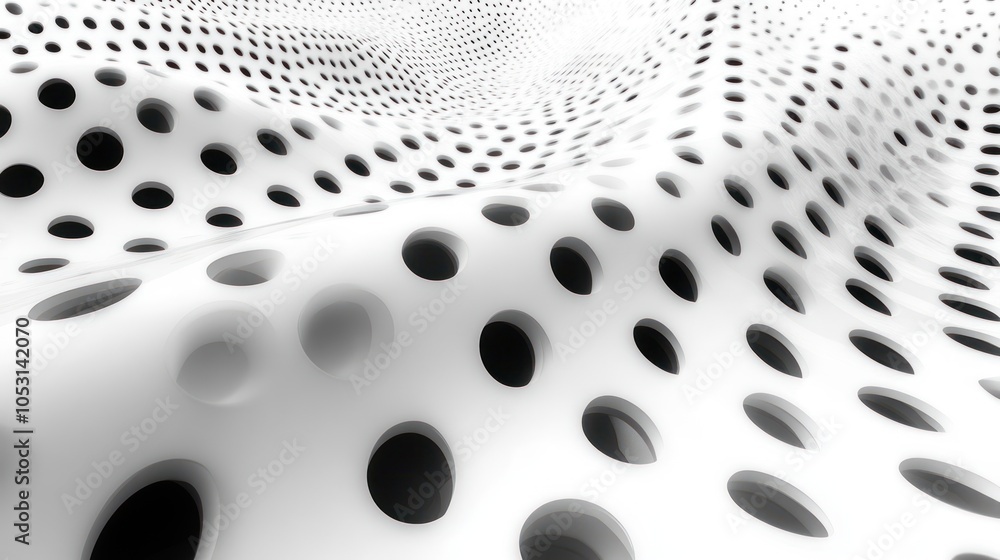 Poster abstract white surface with a pattern of circular holes