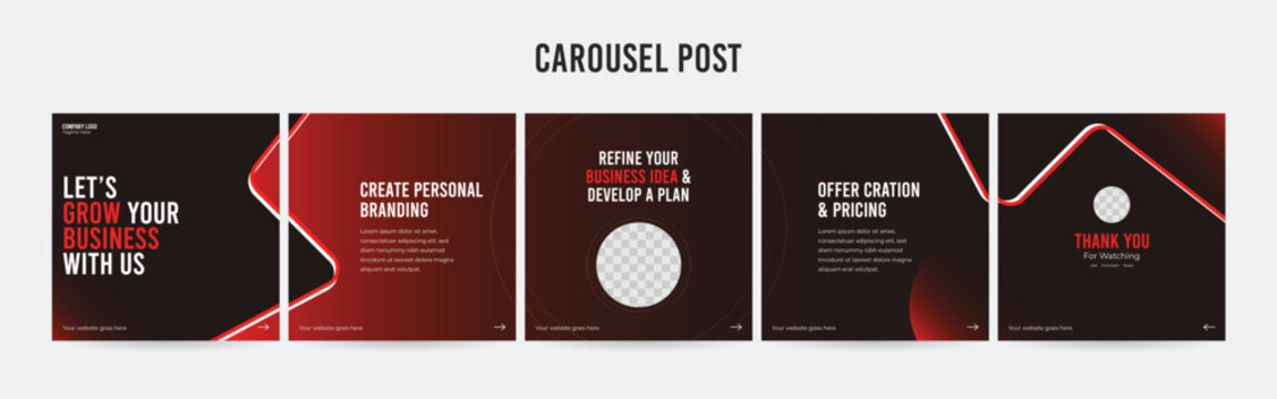 Set of minimalist business carousel post, Customize social media template design, Instagram and Linkedin carousel post, template eps 10.	