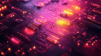Fototapeta premium Abstract view of a glowing circuit board with vibrant lights.