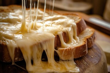Melted Cheese Dripping Over Toasted Bread Slices