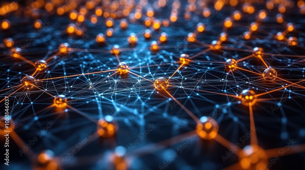 Poster abstract representation of a network with glowing nodes.