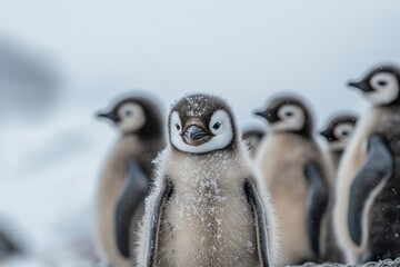 Naklejka premium Penguins Standing Together in Snow