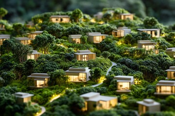 Modern Homes in a Lush Green Landscape: A Miniature Architectural Design