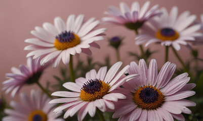Fototapeta premium Delicate Pink Daisies Blooming Beautifully Against a Soft Pink Background