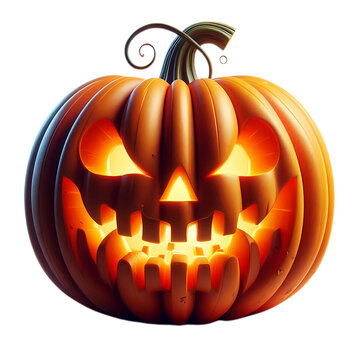 glowing orange jack o' lantern on white