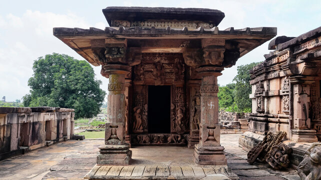 View of a small sub-shrine located in front of the Baradari within the Kuti Area Complex, located in Thoban, Ashoknagar, Madhya Pradesh, India.