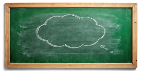 Fototapeta premium Chalk Speech Bubble on Green Chalkboard for Creative Ideas and Communication | Educational Background with Text Space for Messages, Quotes, or Announcements
