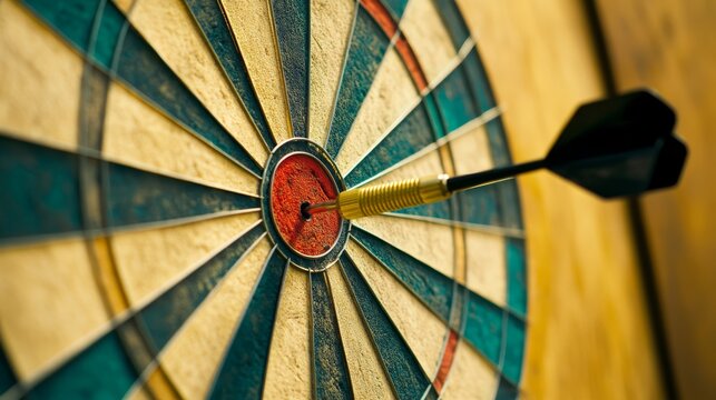 A dartboard with a dart hitting the bullseye, symbolizing focus and goals - Powered by Adobe