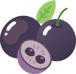 Illustration of jabuticaba with green leaf, Vector illustration of jabuticaba clustered together with a green leaf, showcasing a simple, minimalistic,stylized vector,colorful design.