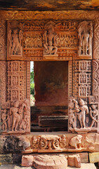 Carved entrance of the ruined Lord Vishnu Temple in the Andha Kuan Temple Group, located in Thoban, Ashoknagar, Madhya Pradesh, India.