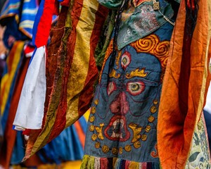 Handmade Garments with demon god spirit design at Tibetan Buddhist Tiji Festival, Lo Manthang, Nepal