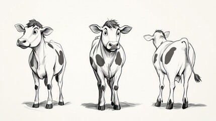 Doodle cow flat design, casual, playful pose with tiny hooves