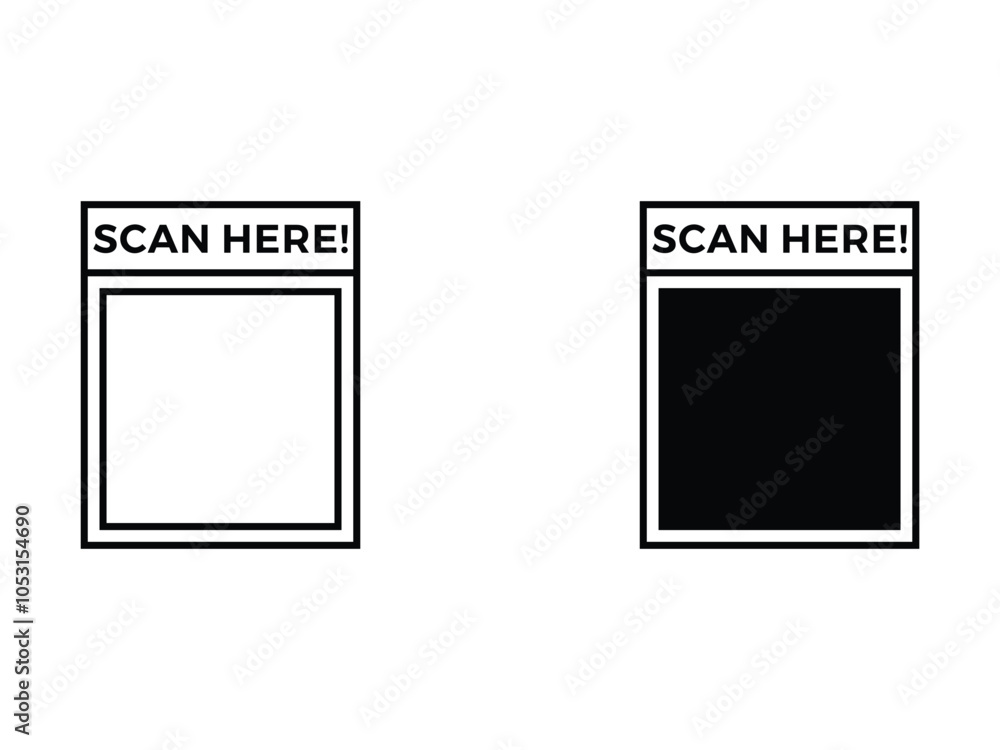 Poster scan here qr code for payment, e-wallet, web, mobile app vector on transparent background