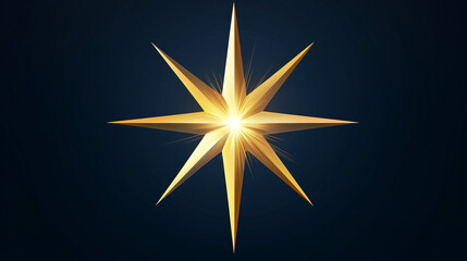 Golden eight-pointed star with sparkles on dark blue background