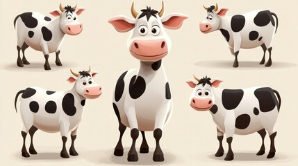 Obraz premium Funny cow character, quirky pose, cute expression in vector art