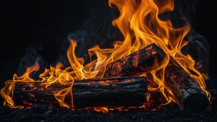 Fototapeta premium Fire, Flame, Sparks, Background, Black, Coal, Firewood, Ash, Smoke