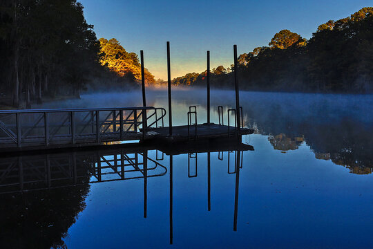 Boat launch and dock at Caddo Lake State Park, with the beautiful scenes of the fall colors in the cypress trees and Spanish moss makes for a great visit.