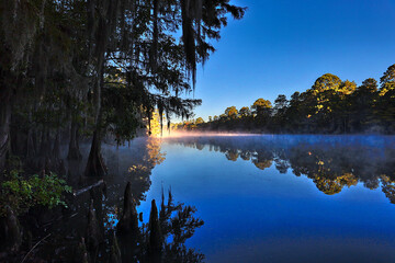 Caddo Lake State Park, with the beautiful scenes of the fall colors in the cypress trees and...