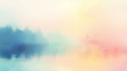 Dreamy Pastel Sunrise: A serene landscape painting featuring a misty lake reflecting the ethereal glow of sunrise. The soft pastels create a calming and dreamy atmosphere.
