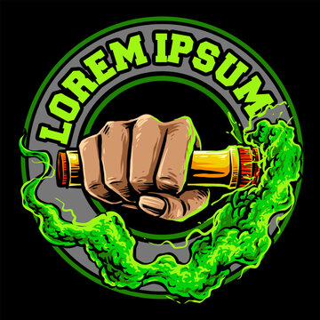 vector of hand with flare smoke green colored for ultras casual hooligan football soccer supporter badge logo