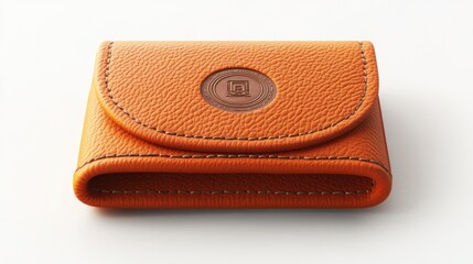 Orange Leather Wallet with Embossed Logo