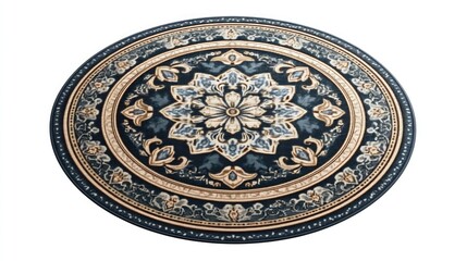 Obraz premium Detailed round carpet with artistic patterns, presented on a transparent background for focus on texture and design