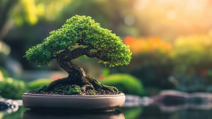 Bonsai Tree in a Pot with a Tranquil Background