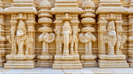 Intricate Stone Carvings of Hindu Deities on Temple Wall India