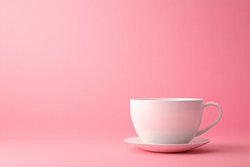 Fototapeta premium White Cup on Pink Background: Minimalist Still Life Photography