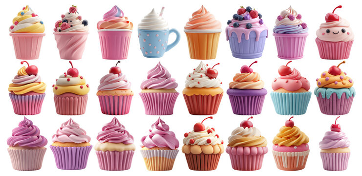 Colorful Cupcakes in Various Designs and Flavors