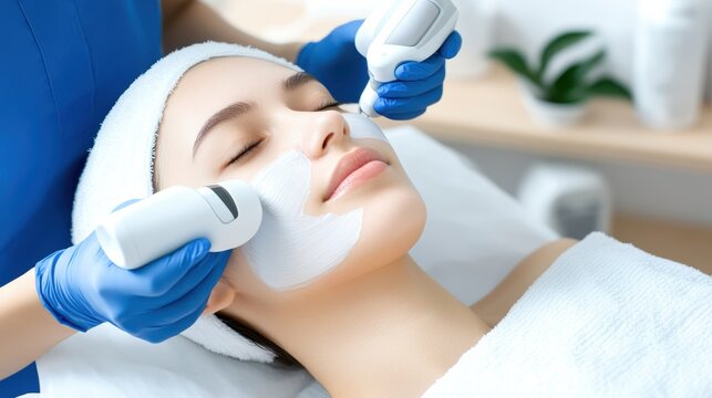 A professional facial treatment in a spa setting, showcasing skin rejuvenation techniques for a glowing complexion.