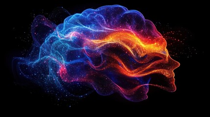 Fototapeta premium Abstract representation of a brain with vibrant colors and energy.