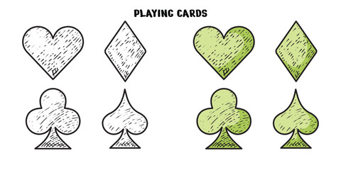 playing cards hand drawn engrave style vector art icon